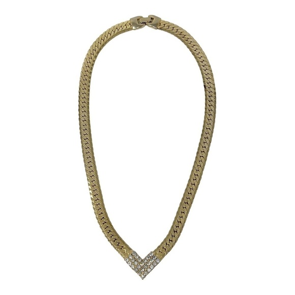 Vintage Gold Tone Cocktail Necklace with Crystal Accents - Picture 3 of 9